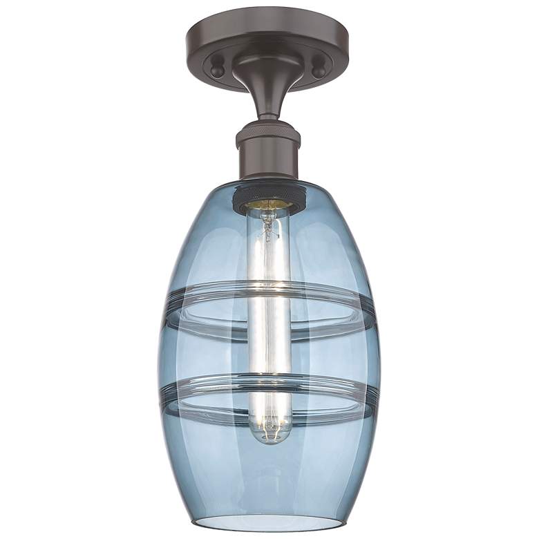 Image 1 Ballston Vaz 5.88"W Oiled Bronze Semi-Flush Mount w/ Princess Blue Sha