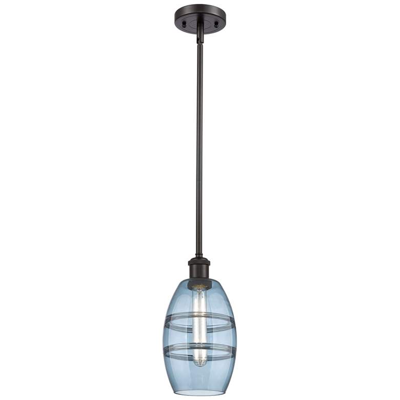 Image 1 Ballston Vaz 5.88"W Oiled Bronze Stemmed Mini Pendant w/ Blue Shade