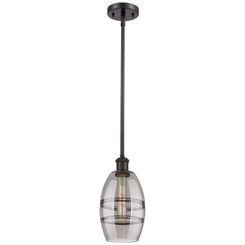 Image 1 Ballston Vaz 5.88"W Oiled Bronze Stemmed Mini Pendant w/ Light Smoke S