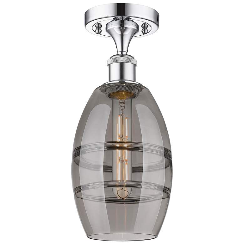 Image 1 Ballston Vaz 5.88"W Polished Chrome Semi-Flush Mount w/ Light Smoke Sh