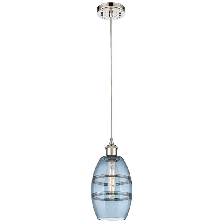 Image 1 Ballston Vaz 5.88"W Polished Nickel Corded Mini Pendant w/ Blue Shade