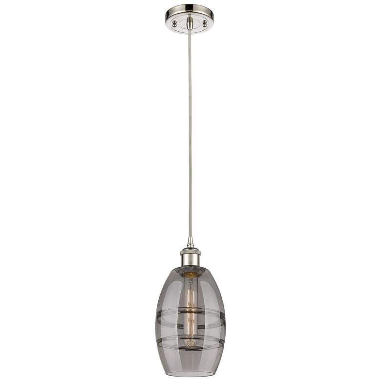 Image 1 Ballston Vaz 5.88"W Polished Nickel Corded Mini Pendant w/ Smoke Shade