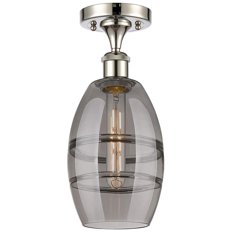 Image 1 Ballston Vaz 5.88"W Polished Nickel Semi-Flush Mount w/ Light Smoke Sh