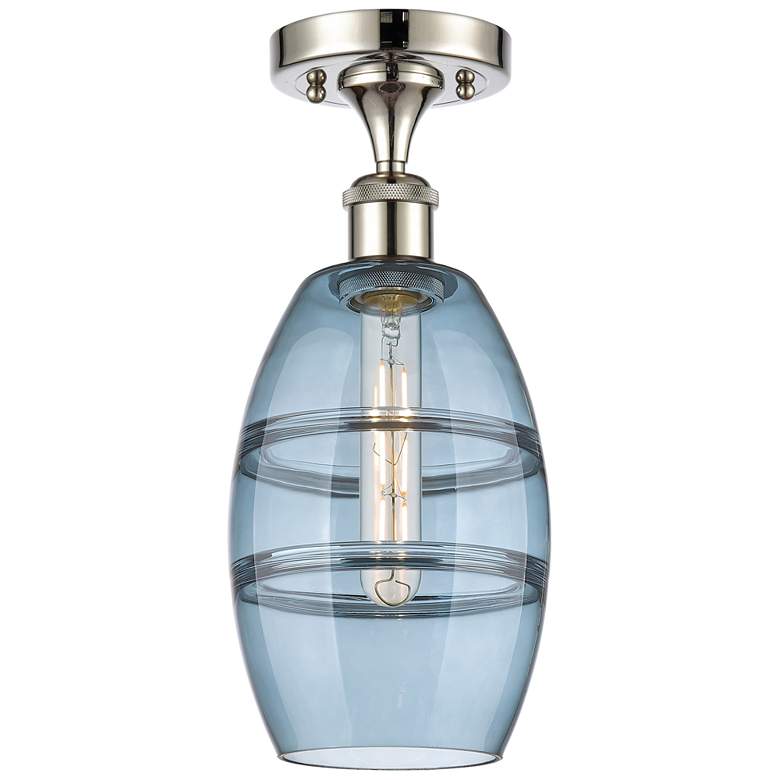 Image 1 Ballston Vaz 5.88"W Polished Nickel Semi-Flush Mount w/ Princess Blue