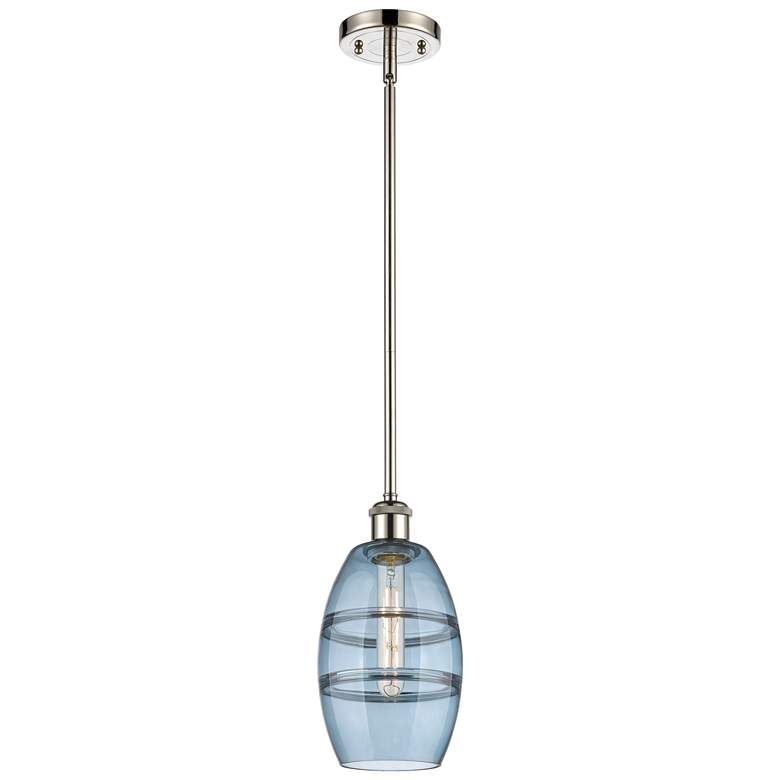 Image 1 Ballston Vaz 5.88"W Polished Nickel Stemmed Mini Pendant w/ Blue Shade