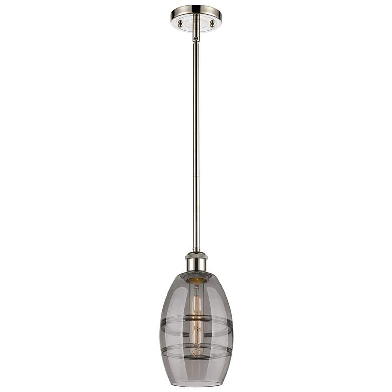 Image 1 Ballston Vaz 5.88"W Polished Nickel Stemmed Mini Pendant w/ Smoke Shad