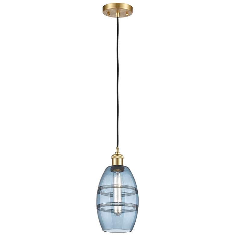 Image 1 Ballston Vaz 5.88"W Satin Gold Corded Mini Pendant w/ Princess Blue Sh