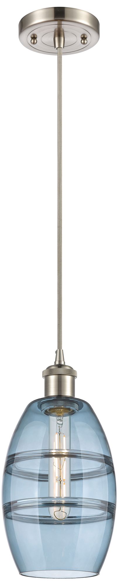 Ballston Vaz 5.88"W Satin Nickel Corded Mini Pendant w/ Princess Blue