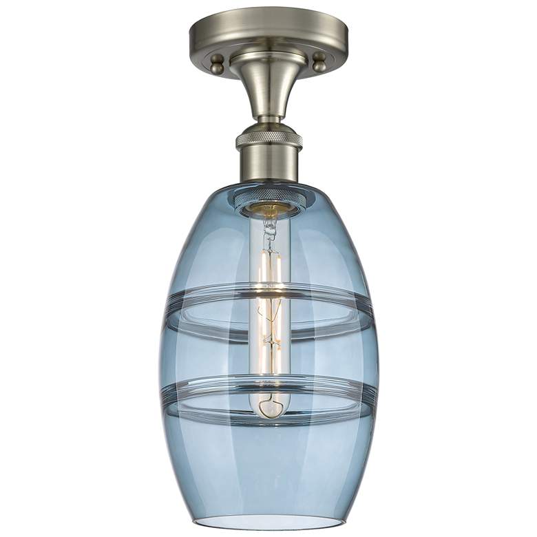 Image 1 Ballston Vaz 5.88"W Satin Nickel Semi-Flush Mount w/ Princess Blue Sha