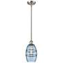 Ballston Vaz 5.88"W Satin Nickel Stemmed Mini Pendant w/ Blue Shade