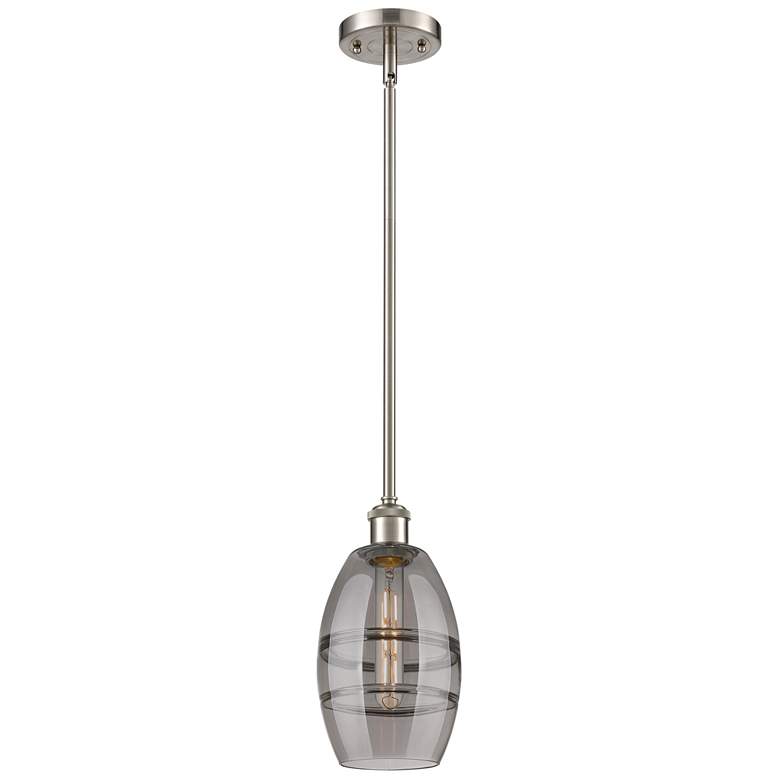 Image 1 Ballston Vaz 5.88"W Satin Nickel Stemmed Mini Pendant w/ Light Smoke S