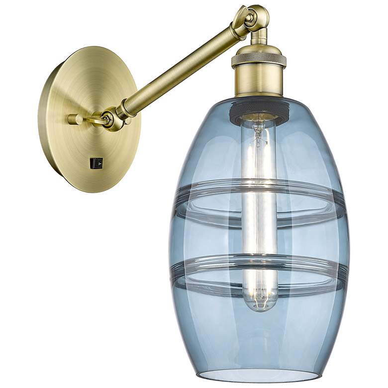 Image 1 Ballston Vaz 8.13"H Antique Brass Adjustable Sconce w/ Blue Shade