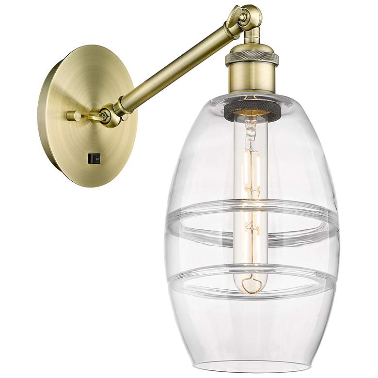 Image 1 Ballston Vaz 8.13"H Antique Brass Adjustable Sconce w/ Clear Shade
