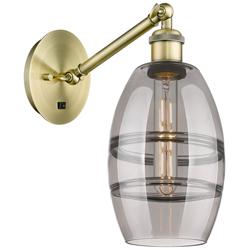 Ballston Vaz 8.13"H Antique Brass Adjustable Sconce w/ Smoke Shade