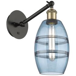 Ballston Vaz 8.13"H Black Brass Vertically Adjustable Sconce w/ Blue S