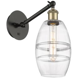 Ballston Vaz 8.13"H Black Brass Vertically Adjustable Sconce w/ Clear