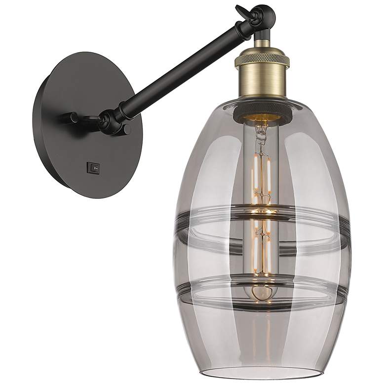 Image 1 Ballston Vaz 8.13"H Black Brass Vertically Adjustable Sconce w/ Smoke