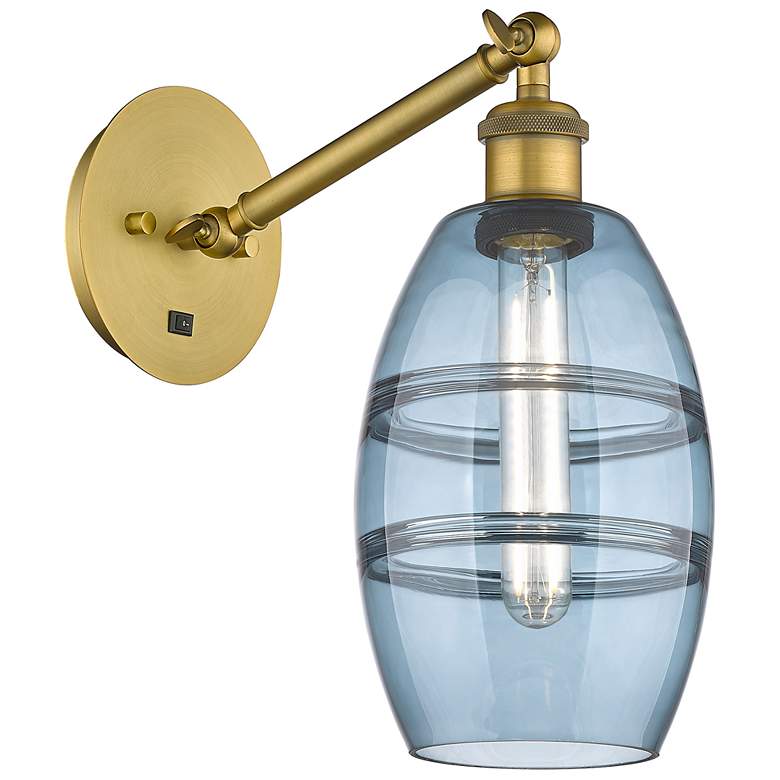 Image 1 Ballston Vaz 8.13"H Brushed Brass Adjustable Sconce w/ Blue Shade