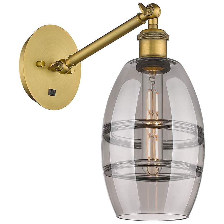 Image 1 Ballston Vaz 8.13"H Brushed Brass Adjustable Sconce w/ Smoke Shade
