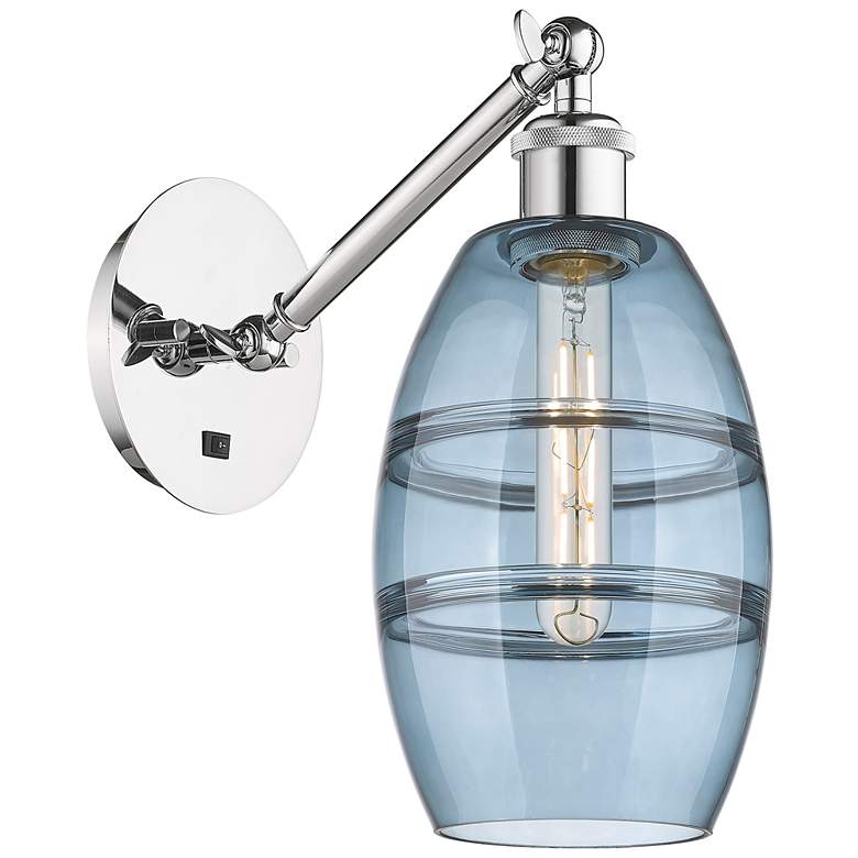 Image 1 Ballston Vaz 8.13"H Chrome Vertically Adjustable Sconce w/ Blue Shade