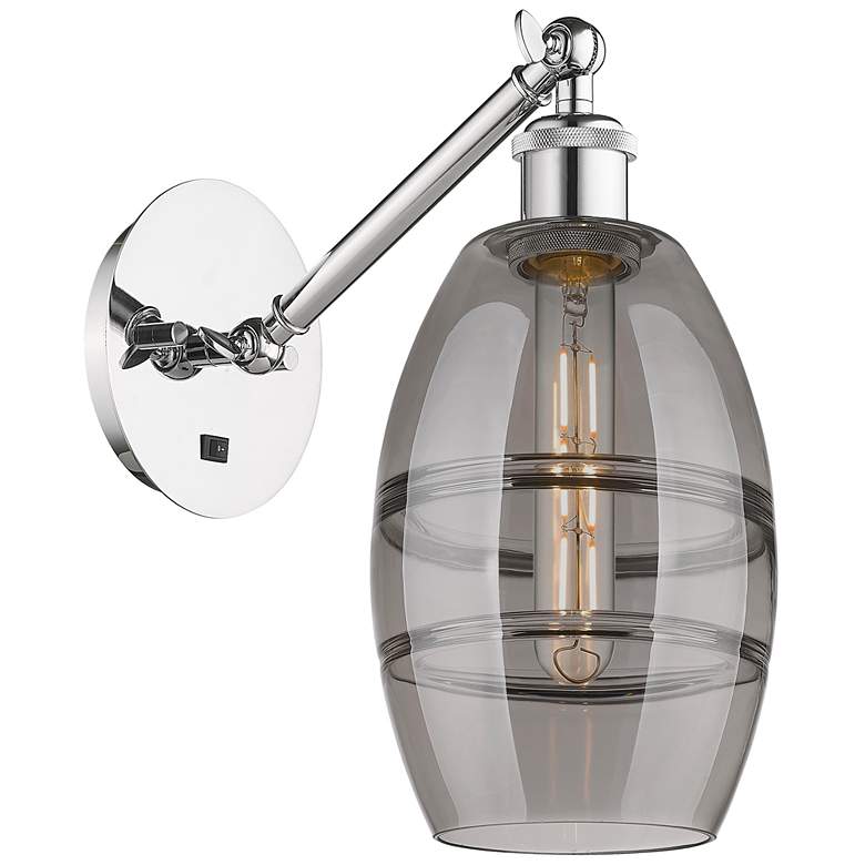Image 1 Ballston Vaz 8.13"H Chrome Vertically Adjustable Sconce w/ Smoke Shade