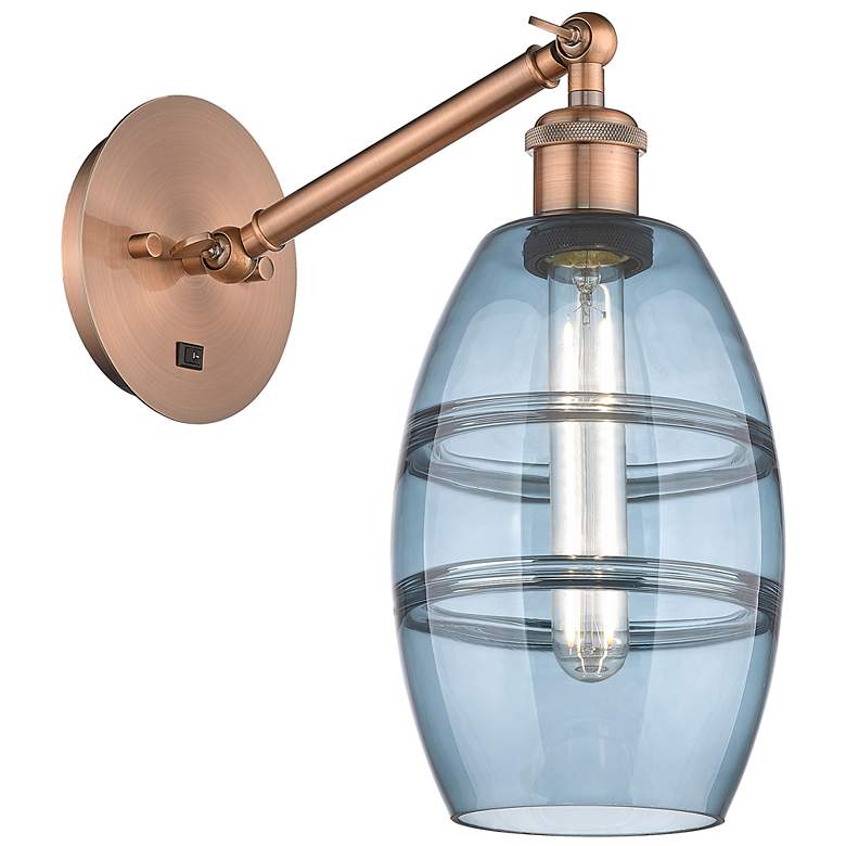 Image 1 Ballston Vaz 8.13"H Copper Vertically Adjustable Sconce w/ Blue Shade