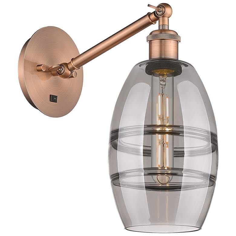 Image 1 Ballston Vaz 8.13"H Copper Vertically Adjustable Sconce w/ Smoke Shade