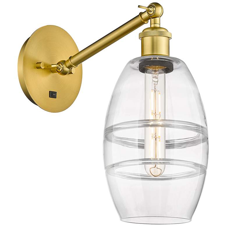 Image 1 Ballston Vaz 8.13"H Gold Vertically Adjustable Sconce w/ Clear Shade