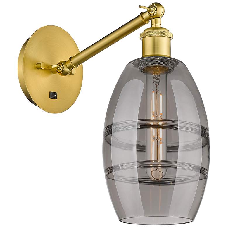 Image 1 Ballston Vaz 8.13"H Gold Vertically Adjustable Sconce w/ Smoke Shade