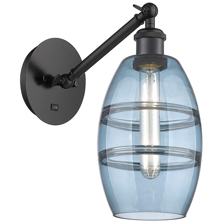Image 1 Ballston Vaz 8.13"H Matte Black Vertically Adjustable Sconce w/ Blue S