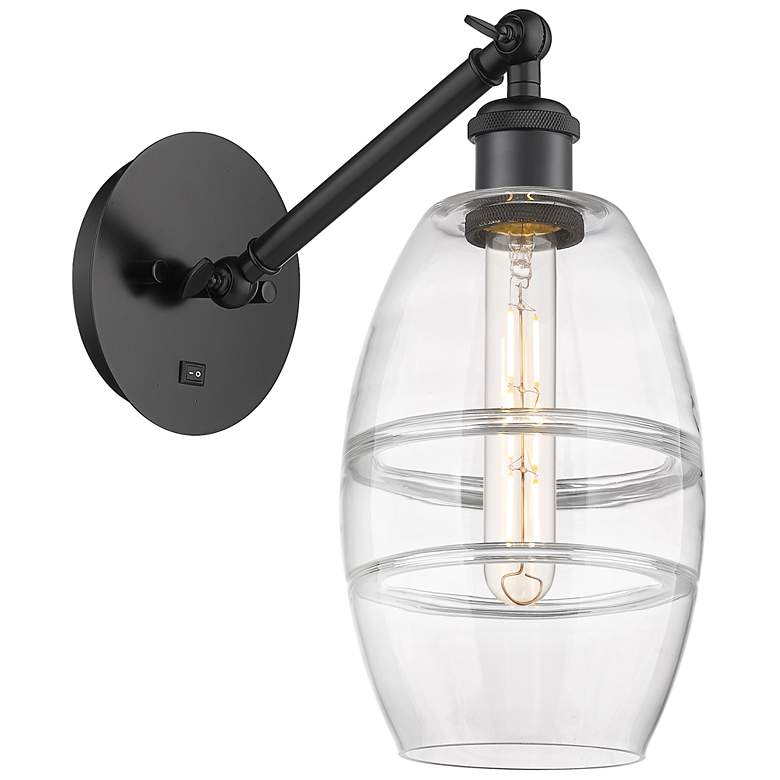 Image 1 Ballston Vaz 8.13"H Matte Black Vertically Adjustable Sconce w/ Clear