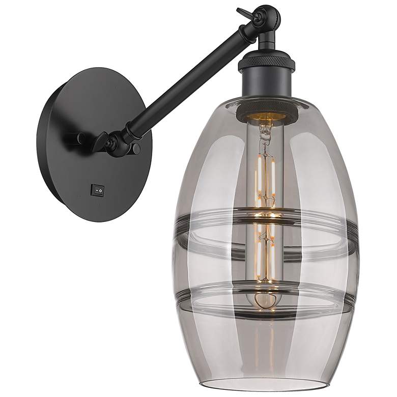 Image 1 Ballston Vaz 8.13"H Matte Black Vertically Adjustable Sconce w/ Smoke