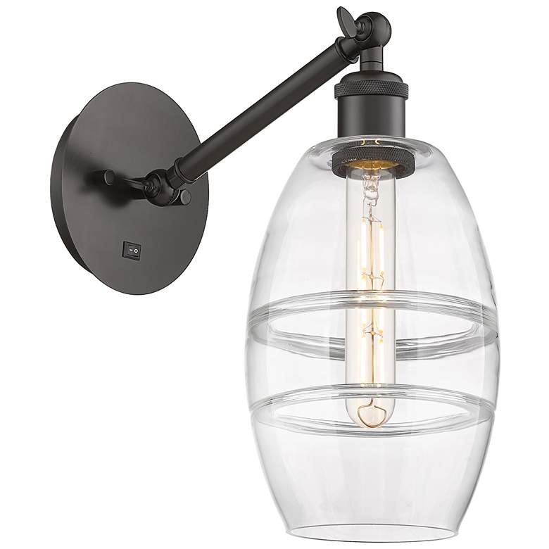 Image 1 Ballston Vaz 8.13"H Oiled Bronze Adjustable Sconce w/ Clear Shade
