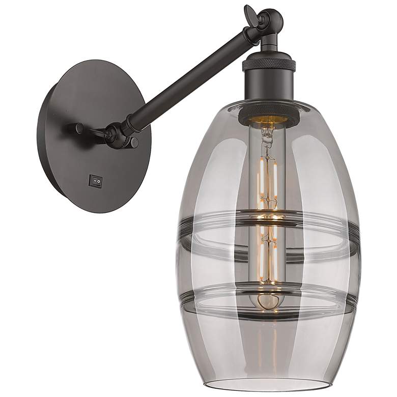 Image 1 Ballston Vaz 8.13"H Oiled Bronze Adjustable Sconce w/ Smoke Shade