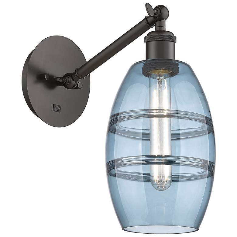 Image 1 Ballston Vaz 8.13"H Oiled Bronze Vertically Adjustable Sconce w/ Blue