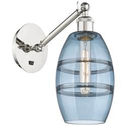 Ballston Vaz 8.13"H Polished Nickel Adjustable Sconce w/ Blue Shade