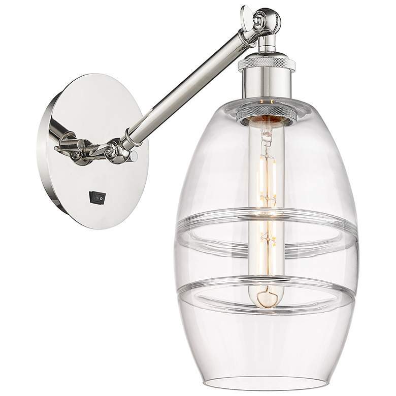 Image 1 Ballston Vaz 8.13"H Polished Nickel Adjustable Sconce w/ Clear Shade