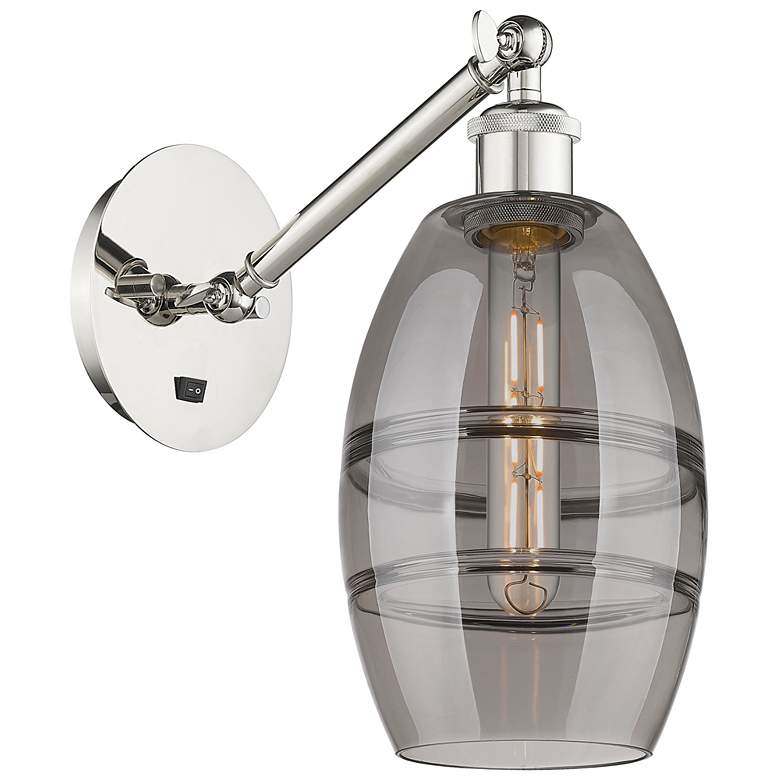 Image 1 Ballston Vaz 8.13"H Polished Nickel Adjustable Sconce w/ Smoke Shade