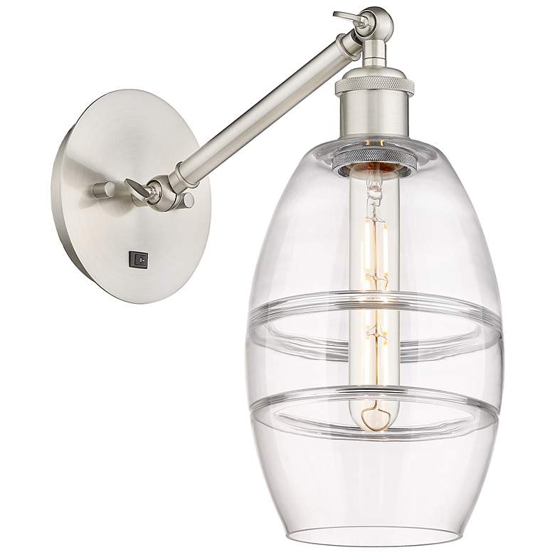 Image 1 Ballston Vaz 8.13"H Satin Nickel Adjustable Sconce w/ Clear Shade