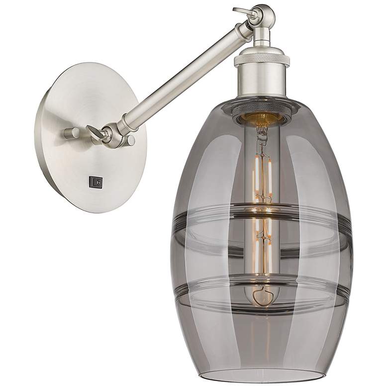 Image 1 Ballston Vaz 8.13"H Satin Nickel Adjustable Sconce w/ Smoke Shade