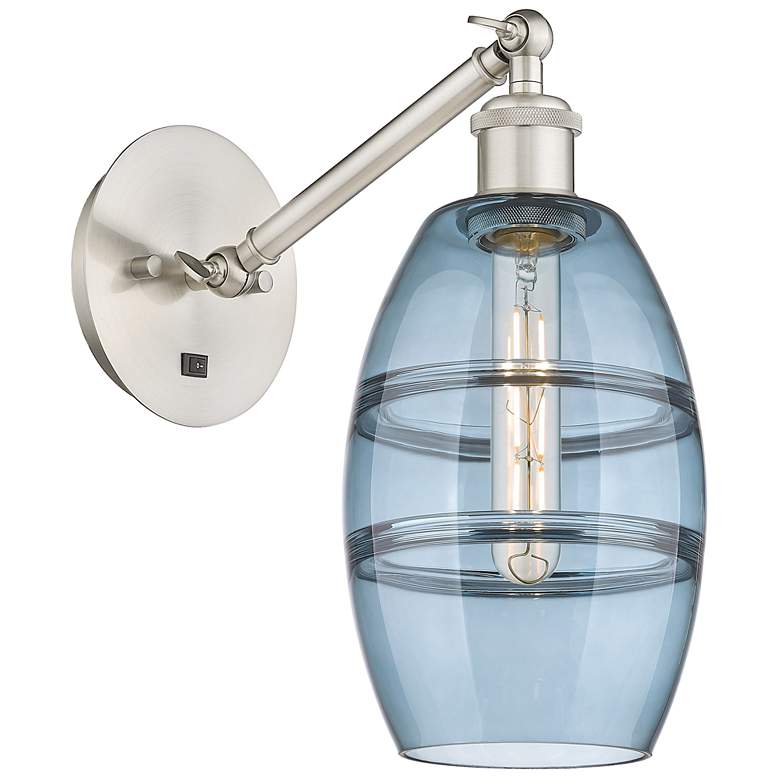 Image 1 Ballston Vaz 8.13"H Satin Nickel Vertically Adjustable Sconce w/ Blue