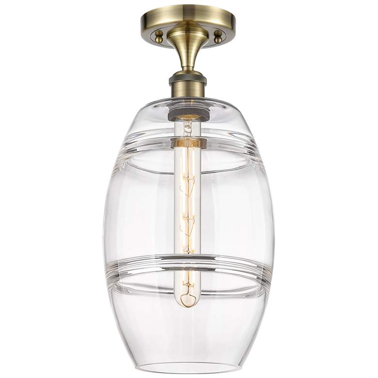 Image 1 Ballston Vaz 8" Wide Antique Brass Semi-Flush Mount With Clear Shade