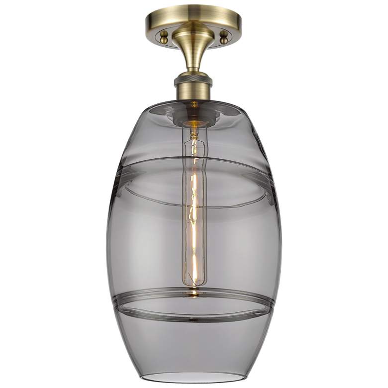Image 1 Ballston Vaz 8" Wide Antique Brass Semi-Flush Mount With Light Smoke S