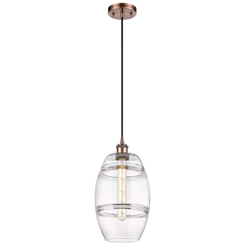 Image 1 Ballston Vaz 8" Wide Antique Copper Cord Hung Mini Pendant With Clear