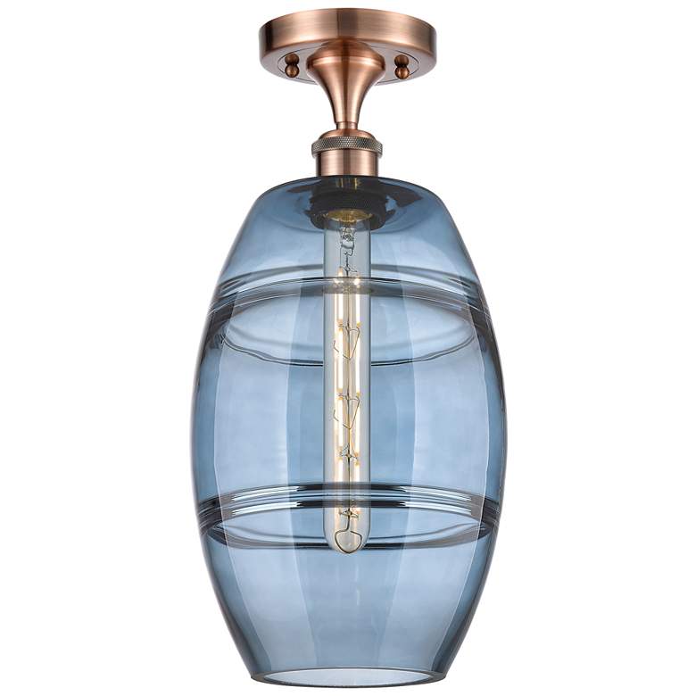 Image 1 Ballston Vaz 8" Wide Antique Copper Semi-Flush Mount w/ Princess Blue