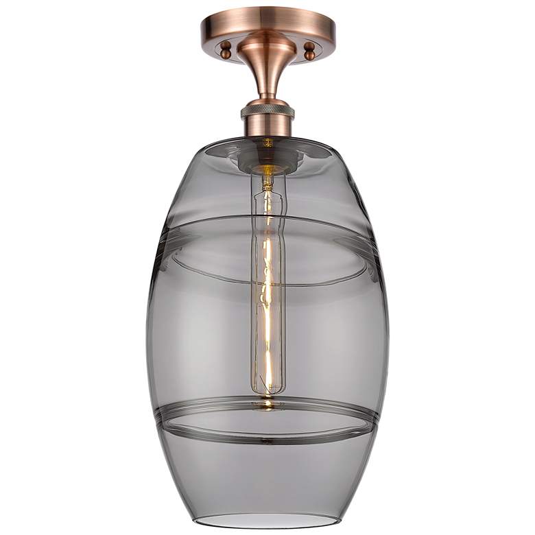 Image 1 Ballston Vaz 8" Wide Antique Copper Semi-Flush Mount With Light Smoke
