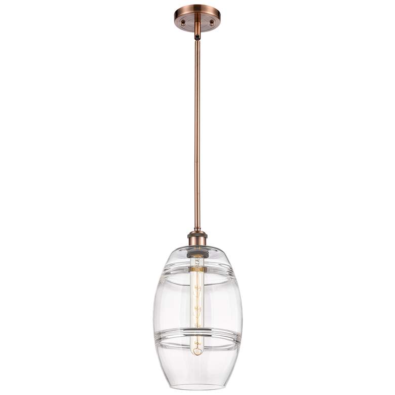 Image 1 Ballston Vaz 8" Wide Antique Copper Stem Hung Mini Pendant With Clear