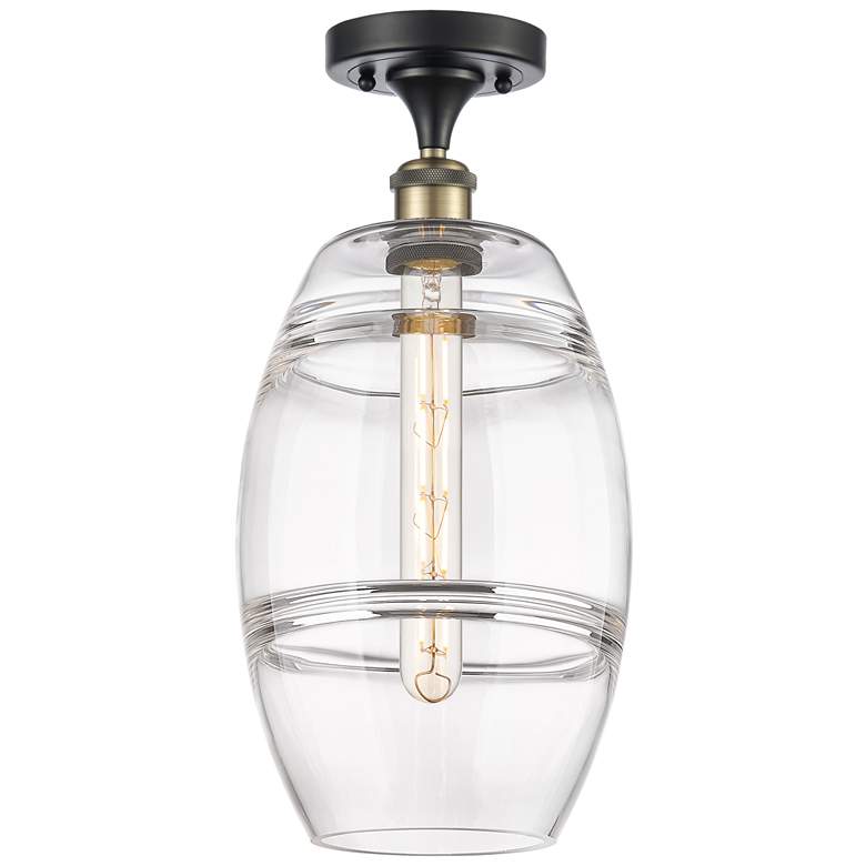 Image 1 Ballston Vaz 8" Wide Black Antique Brass Semi-Flush Mount With Clear S