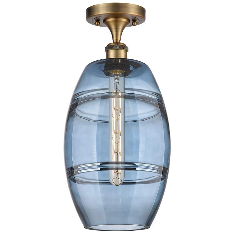 Image 1 Ballston Vaz 8" Wide Brushed Brass Semi-Flush Mount w/ Princess Blue S