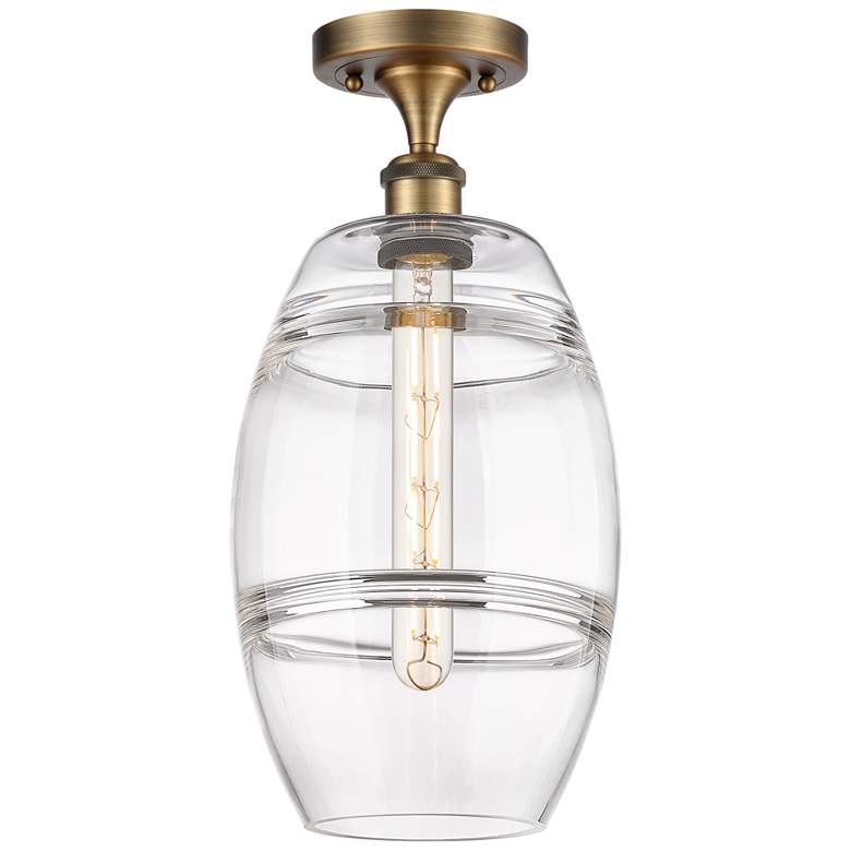 Image 1 Ballston Vaz 8" Wide Brushed Brass Semi-Flush Mount With Clear Shade